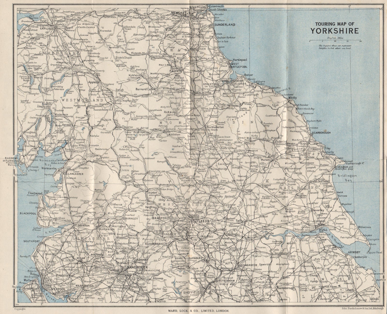 TOURING MAP OF YORKSHIRE & Northern England. Pre-motorways. WARD LOCK 1945